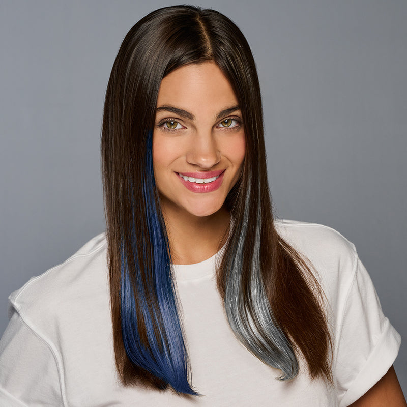 SPIRIT WEAR 2PC CLIP-IN COLOR HAIR EXTENSION IN COLOR BLUE 289 & SILVER SHIMMER