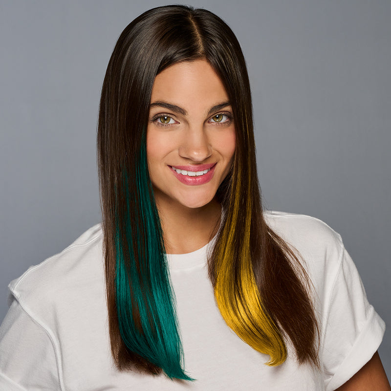 SPIRIT WEAR 2PC CLIP-IN COLOR HAIR EXTENSION IN COLOR GREEN 330 & GOLD 123