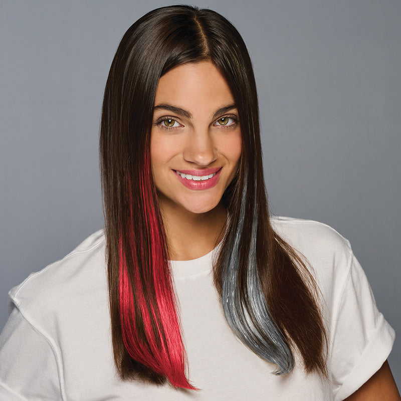 SPIRIT WEAR 2PC CLIP-IN COLOR HAIR EXTENSION IN COLOR RED 200 & SILVER SHIMMER