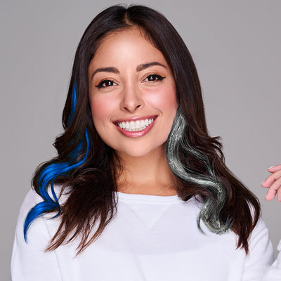 SPIRIT WEAR 2PC WAVY CLIP-IN COLOR HAIR EXTENSION IN COLOR BLUE 286 & SILVER SHIMMER