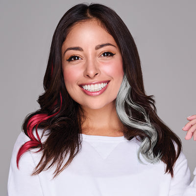 SPIRIT WEAR 2PC WAVY CLIP-IN COLOR HAIR EXTENSION IN COLOR RED 7427 * SILVER SHIMMER