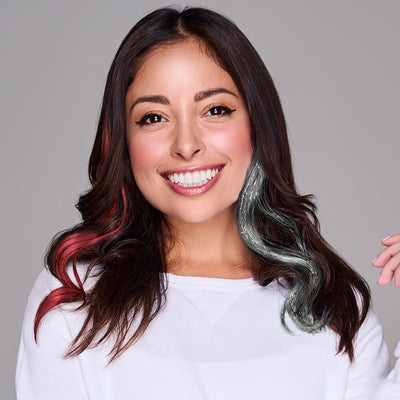 SPIRIT WEAR 2PC WAVY CLIP-IN COLOR HAIR EXTENSION IN COLOR RED 7622 & SILVER SHIMMER