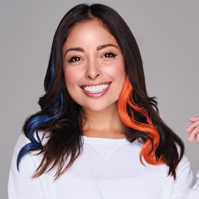 SPIRIT WEAR 2PC WAVY CLIP-IN COLOR HAIR EXTENSION IN COLOR BLUE 289 & ORANGE 172