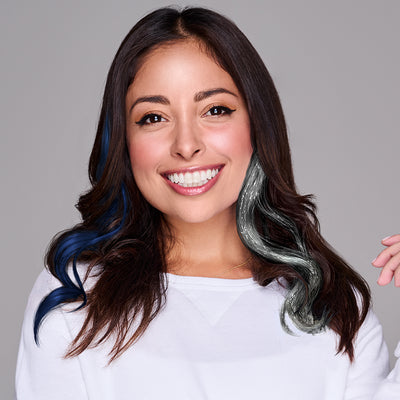 SPIRIT WEAR 2PC WAVY CLIP-IN COLOR HAIR EXTENSION IN COLOR BLUE 282 & SILVER SHIMMER