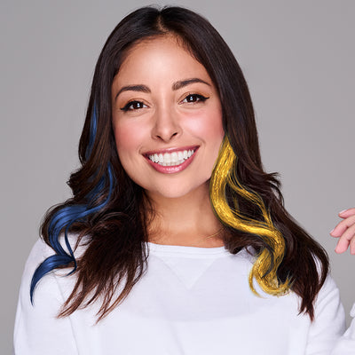 SPIRIT WEAR 2PC WAVY CLIP-IN COLOR HAIR EXTENSION IN COLOR BLUE 289 & GOLD SHIMMER