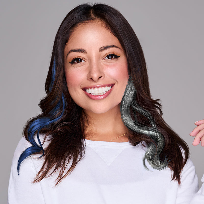 SPIRIT WEAR 2PC WAVY CLIP-IN COLOR HAIR EXTENSION IN COLOR BLUE 289 & SILVER SHIMMER