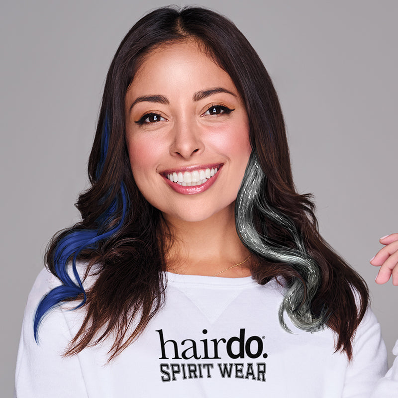 SPIRIT WEAR 2PC WAVY CLIP-IN COLOR HAIR EXTENSION IN COLOR BLUE 294 & SILVER SHIMMER