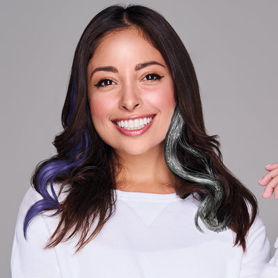 SPIRIT WEAR 2PC WAVY CLIP-IN COLOR HAIR EXTENSION IN COLOR PURPLE 5265 & SILVER SHIMMER