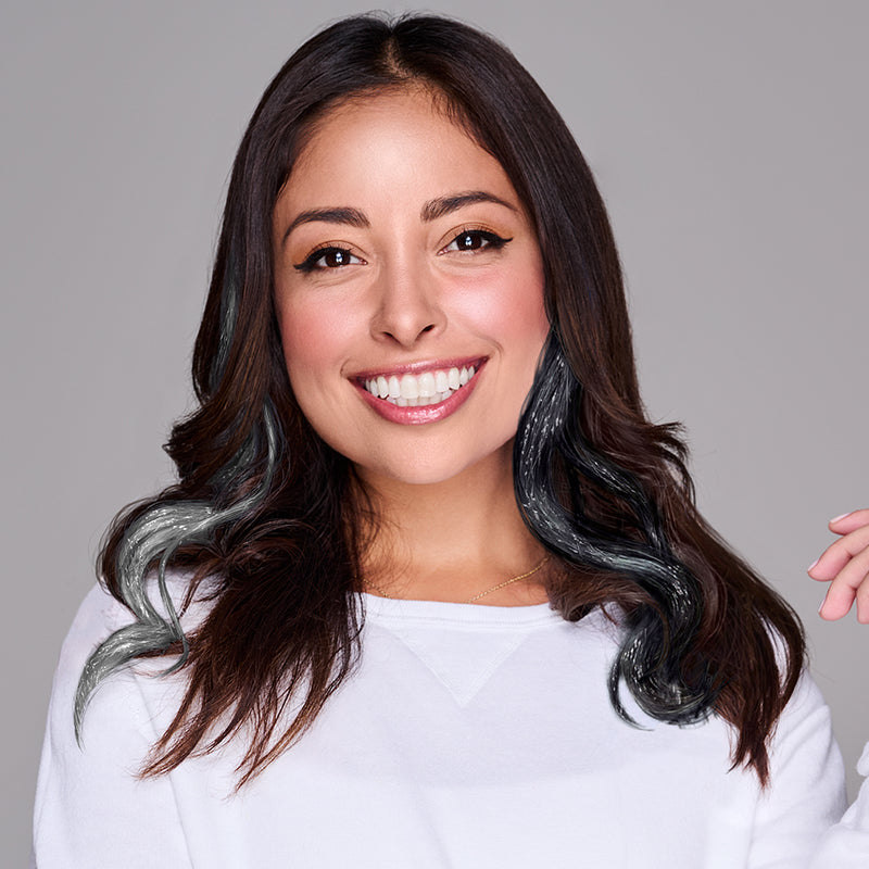 SPIRIT WEAR 2PC WAVY CLIP-IN COLOR HAIR EXTENSION IN COLOR SILVER SHIMMER & BLACK SHIMMER