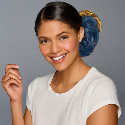 SPIRIT WEAR 2PC HAIR WRAP IN COLOR BLUE 540 & GOLD SHIMMER