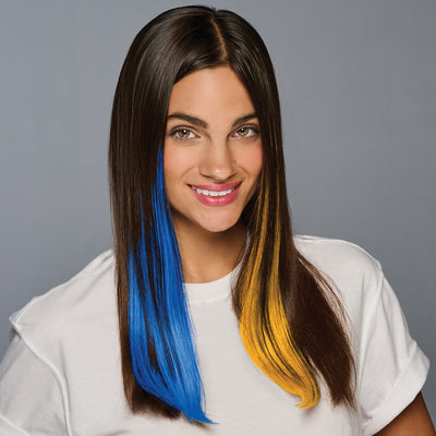 SPIRIT WEAR 2PC CLIP-IN COLOR HAIR EXTENSION IN COLOR BLUE 285 & GOLD 1235