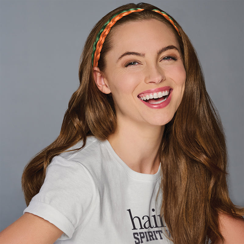 SPIRIT WEAR 2PC BRAID HEADBAND IN COLOR ORANGE 1665U & GREEN 3435U
