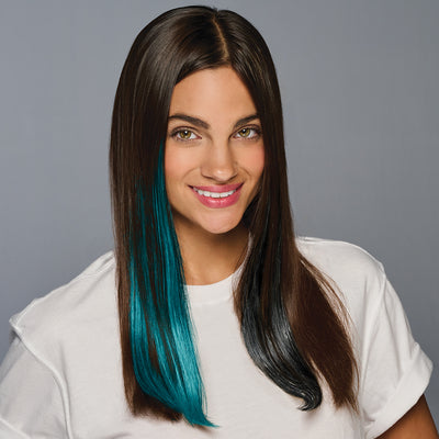 SPIRIT WEAR 2PC CLIP-IN COLOR HAIR EXTENSION IN COLOR TEAL 3155 & BLACK SHIMMER