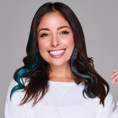 SPIRIT WEAR 2PC WAVY CLIP-IN COLOR HAIR EXTENSION IN COLOR TEAL 3155 & BLACK SHIMMER