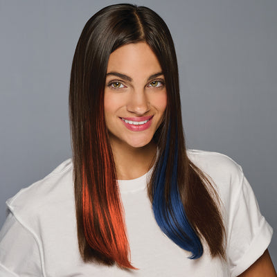 SPIRIT WEAR 2PC CLIP-IN COLOR HAIR EXTENSION IN COLOR ORANGE 7417 & BLUE 2767