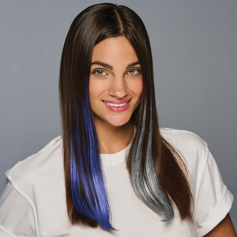 SPIRIT WEAR 2PC CLIP-IN COLOR HAIR EXTENSION IN COLOR REFLEX BLUE & SILVER SHIMMER