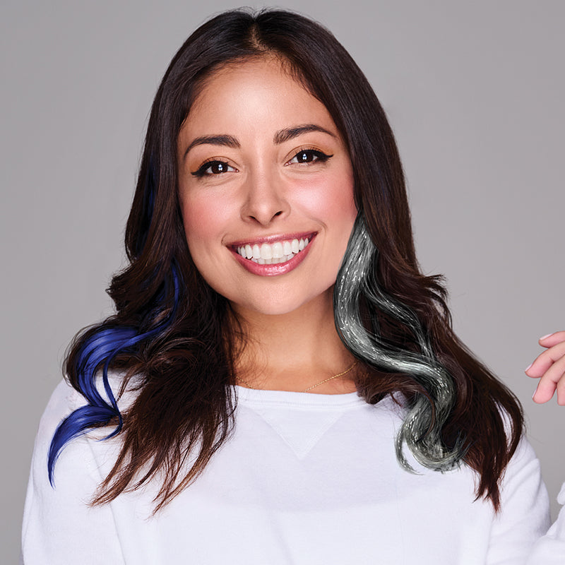 SPIRIT WEAR 2PC WAVY CLIP-IN COLOR HAIR EXTENSION IN COLOR REFLEX BLUE & SILVER SHIMMER