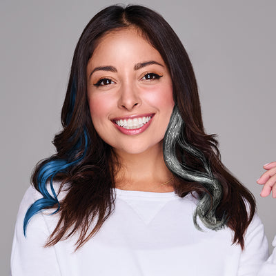 SPIRIT WEAR 2PC WAVY CLIP-IN COLOR HAIR EXTENSION IN COLOR BLUE 7462 & SILVER SHIMMER