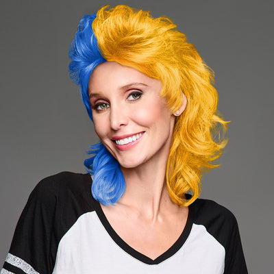 SPIRIT WEAR MVP MULLET WIG IN COLOR BLUE 2386 & YELLOW 130