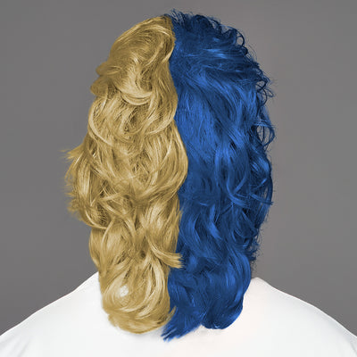 SPIRIT WEAR MVP MULLET WIG IN COLOR BLUE 540 & GOLD 4515