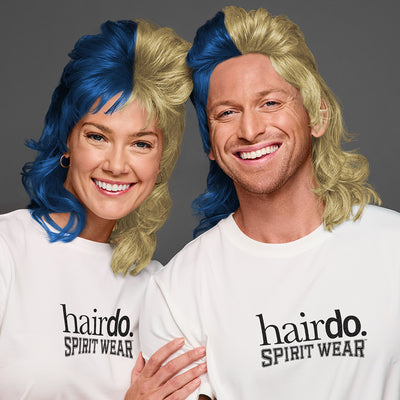SPIRIT WEAR MVP MULLET WIG IN COLOR BLUE 540 & GOLD 4515