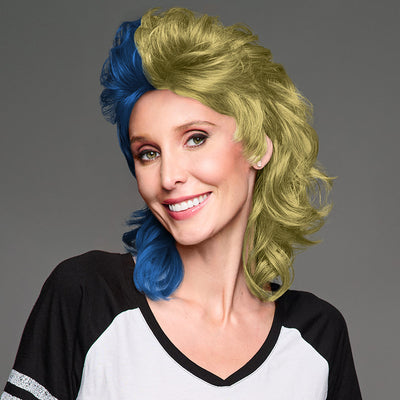 SPIRIT WEAR MVP MULLET WIG IN COLOR BLUE 540 & GOLD 4515