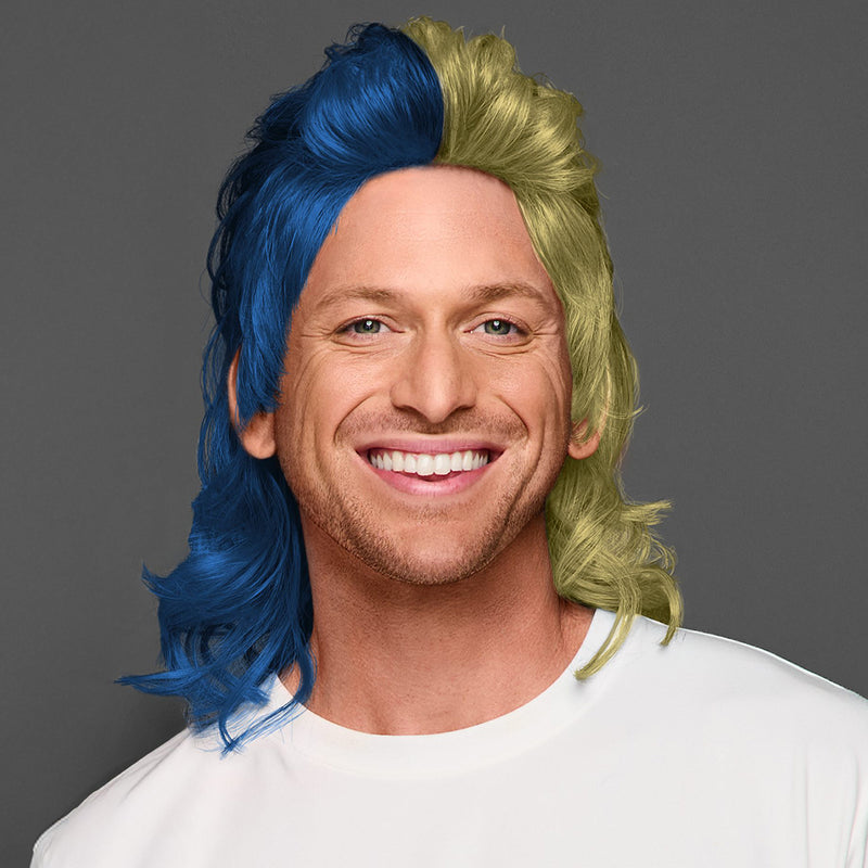 SPIRIT WEAR MVP MULLET WIG IN COLOR BLUE 540 & GOLD 4515