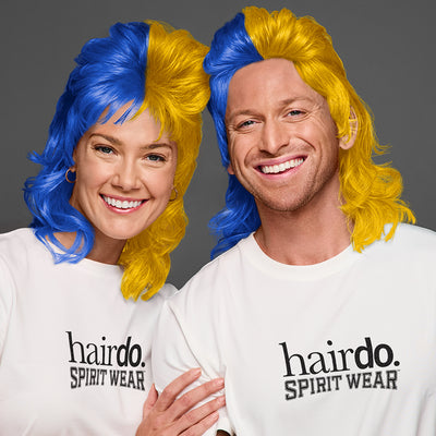 SPIRIT WEAR MVP MULLET WIG IN COLOR BLUE 661 & GOLD 1235