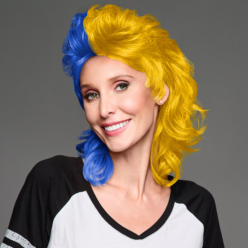 SPIRIT WEAR MVP MULLET WIG IN COLOR BLUE 661 & GOLD 1235