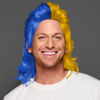 SPIRIT WEAR MVP MULLET WIG IN COLOR BLUE 661 & GOLD 1235