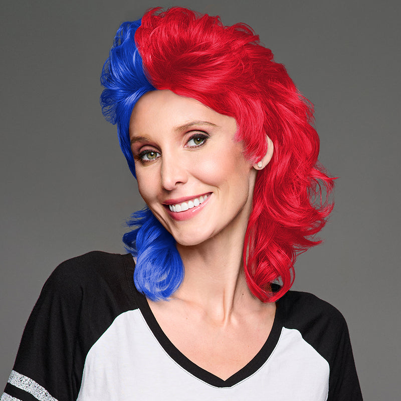 SPIRIT WEAR MVP MULLET WIG IN COLOR BLUE 286 & RED 186