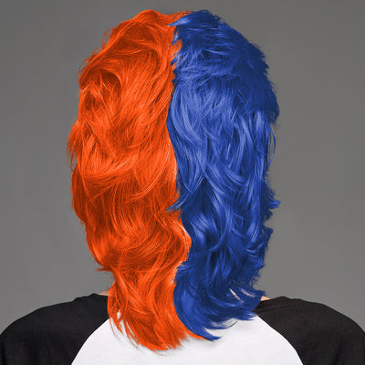 SPIRIT WEAR MVP MULLET WIG IN COLOR BLUE 287 & ORANGE 172