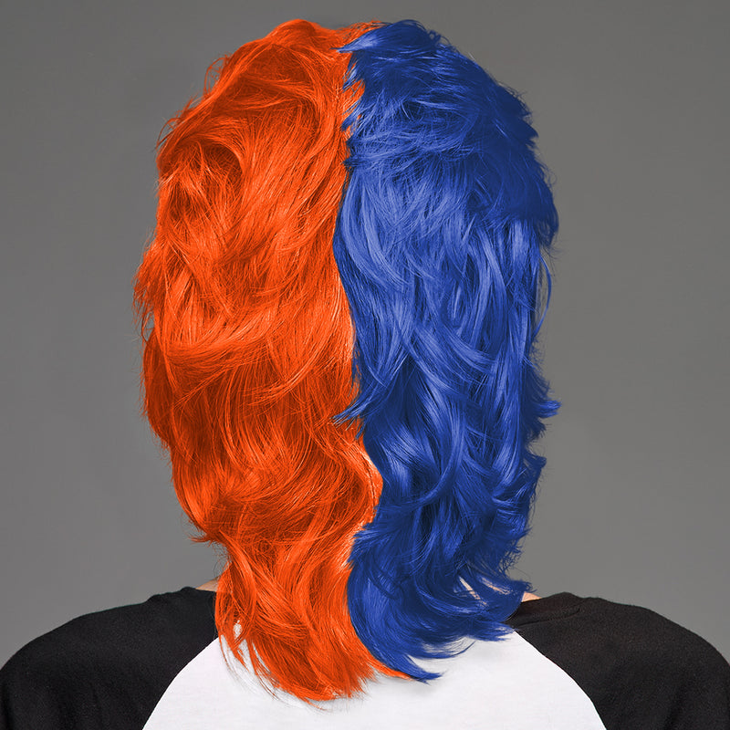 SPIRIT WEAR MVP MULLET WIG IN COLOR BLUE 287 & ORANGE 172