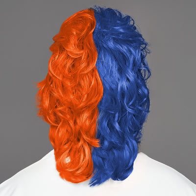 SPIRIT WEAR MVP MULLET WIG IN COLOR BLUE 287 & ORANGE 172