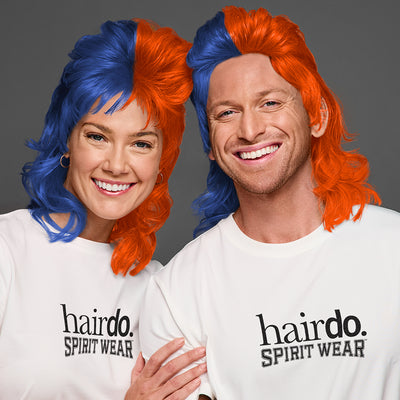 SPIRIT WEAR MVP MULLET WIG IN COLOR BLUE 287 & ORANGE 172