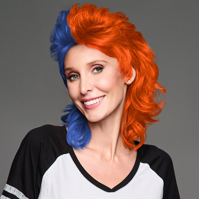 SPIRIT WEAR MVP MULLET WIG IN COLOR BLUE 287 & ORANGE 172