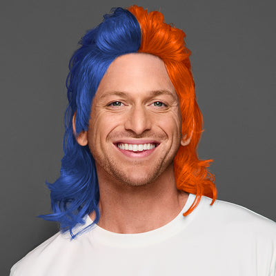 SPIRIT WEAR MVP MULLET WIG IN COLOR BLUE 287 & ORANGE 172
