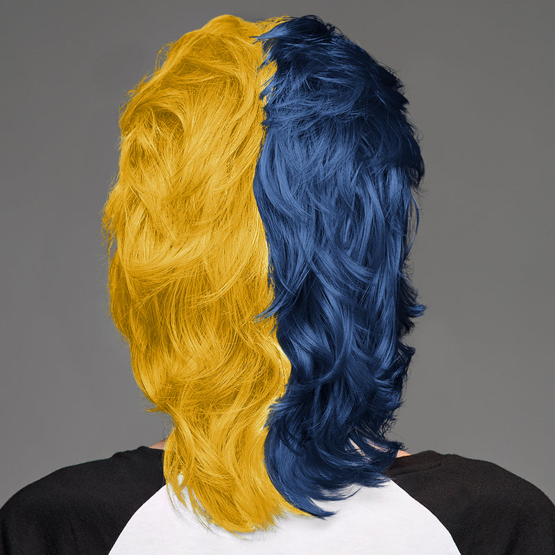 SPIRIT WEAR MVP MULLET WIG IN COLOR BLUE 289 & GOLD 117