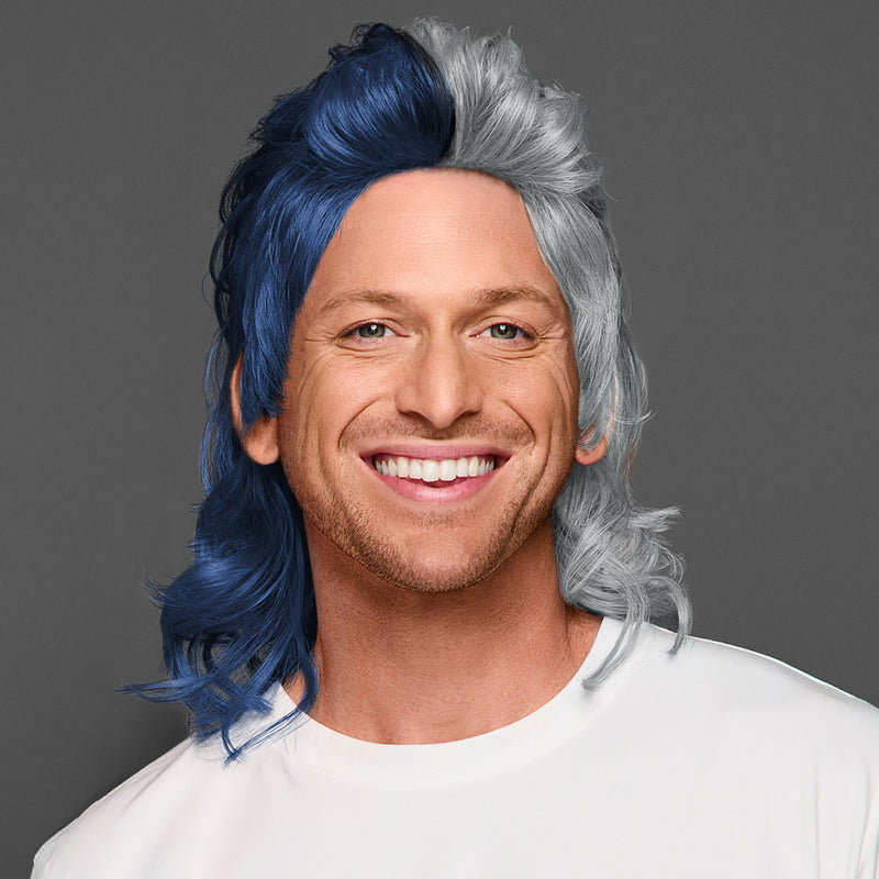 SPIRIT WEAR MVP MULLET WIG IN COLOR BLUE 289 & GRAY 429