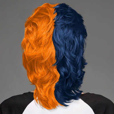 SPIRIT WEAR MVP MULLET WIG IN COLOR BLUE 289 & ORANGE 158