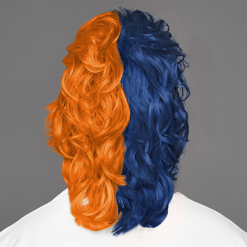 SPIRIT WEAR MVP MULLET WIG IN COLOR BLUE 289 & ORANGE 158