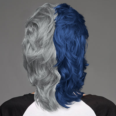 SPIRIT WEAR MVP MULLET WIG IN COLOR BLUE 289 & SILVER 422