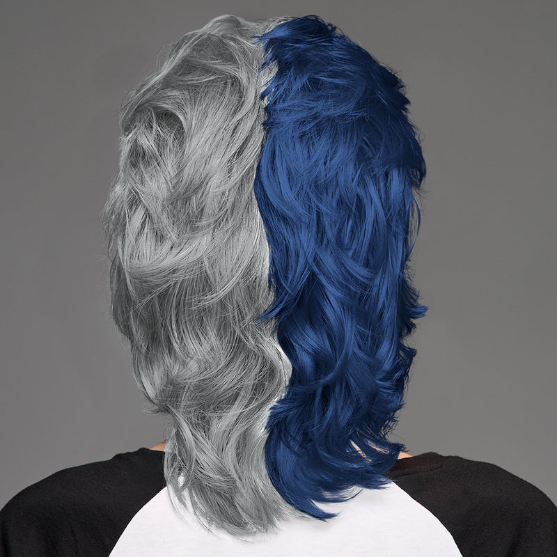 SPIRIT WEAR MVP MULLET WIG IN COLOR BLUE 289 & SILVER 422