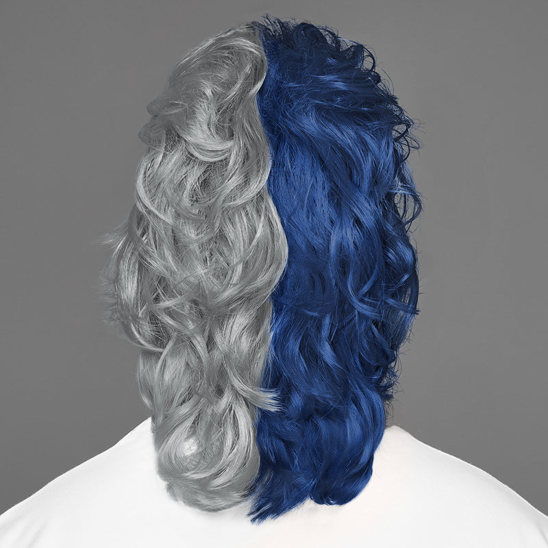 SPIRIT WEAR MVP MULLET WIG IN COLOR BLUE 289 & SILVER 422