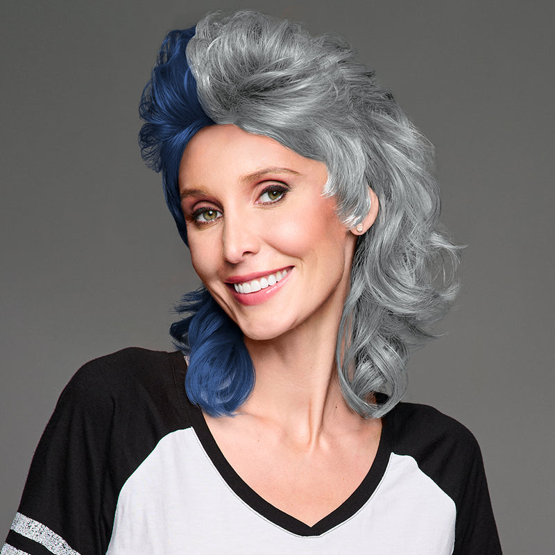 SPIRIT WEAR MVP MULLET WIG IN COLOR BLUE 289 & SILVER 422