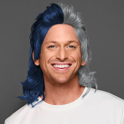 SPIRIT WEAR MVP MULLET WIG IN COLOR BLUE 289 & SILVER 422