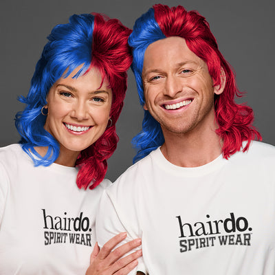 SPIRIT WEAR MVP MULLET WIG IN COLOR BLUE 293 & RED 186