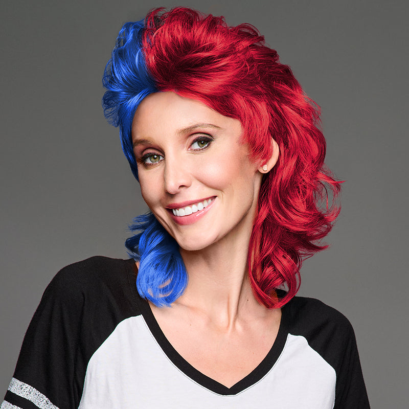 SPIRIT WEAR MVP MULLET WIG IN COLOR BLUE 293 & RED 186