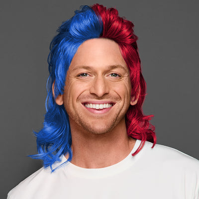 SPIRIT WEAR MVP MULLET WIG IN COLOR BLUE 293 & RED 186