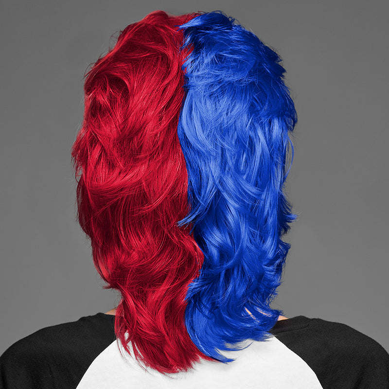 SPIRIT WEAR MVP MULLET WIG IN COLOR BLUE 293 & RED 186